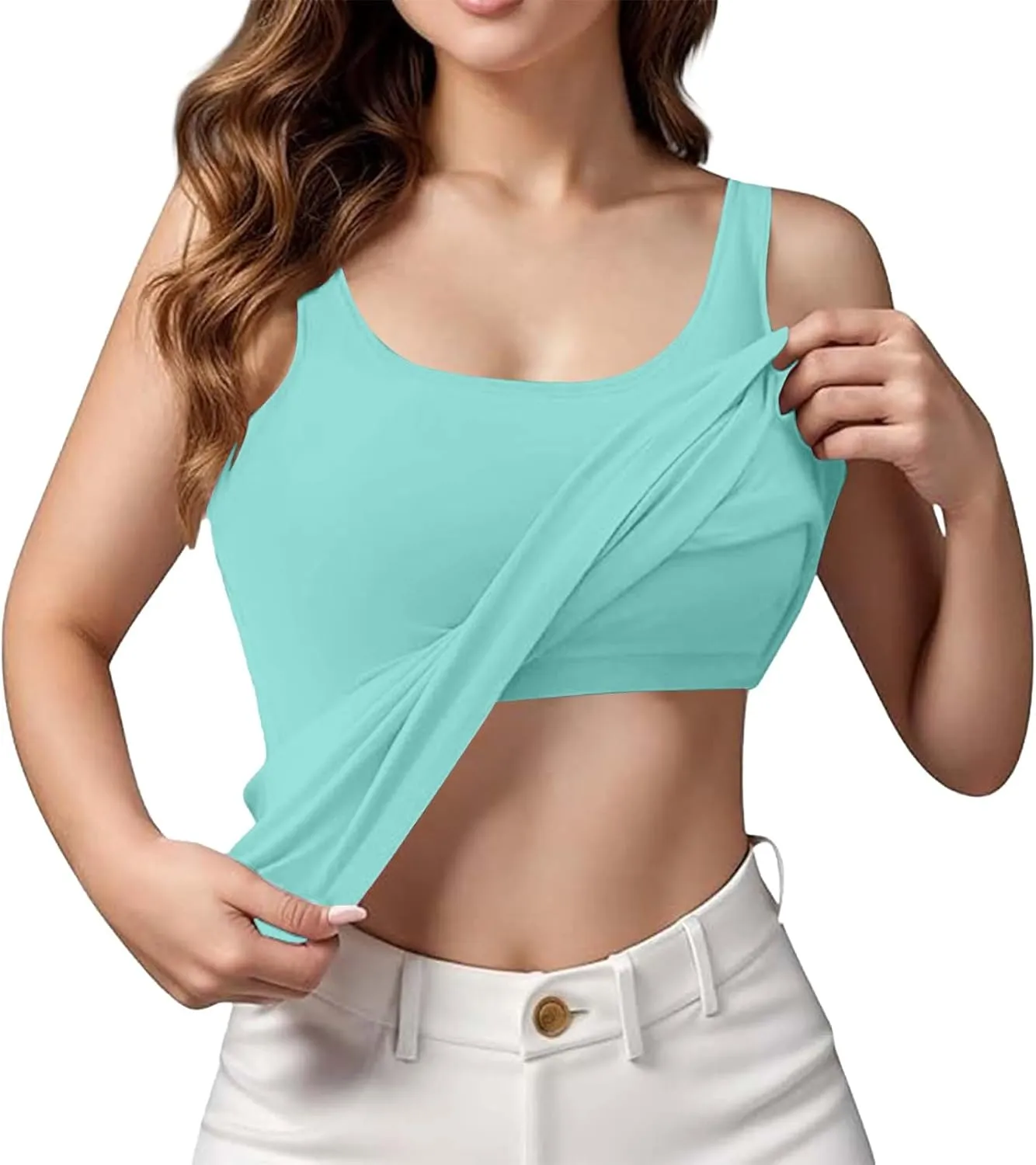 Womens Tank Tops with Built in Bra Summer Padded Undershirt Y2k Cute Going Out Tops Shelf Bra Yoga Camisole