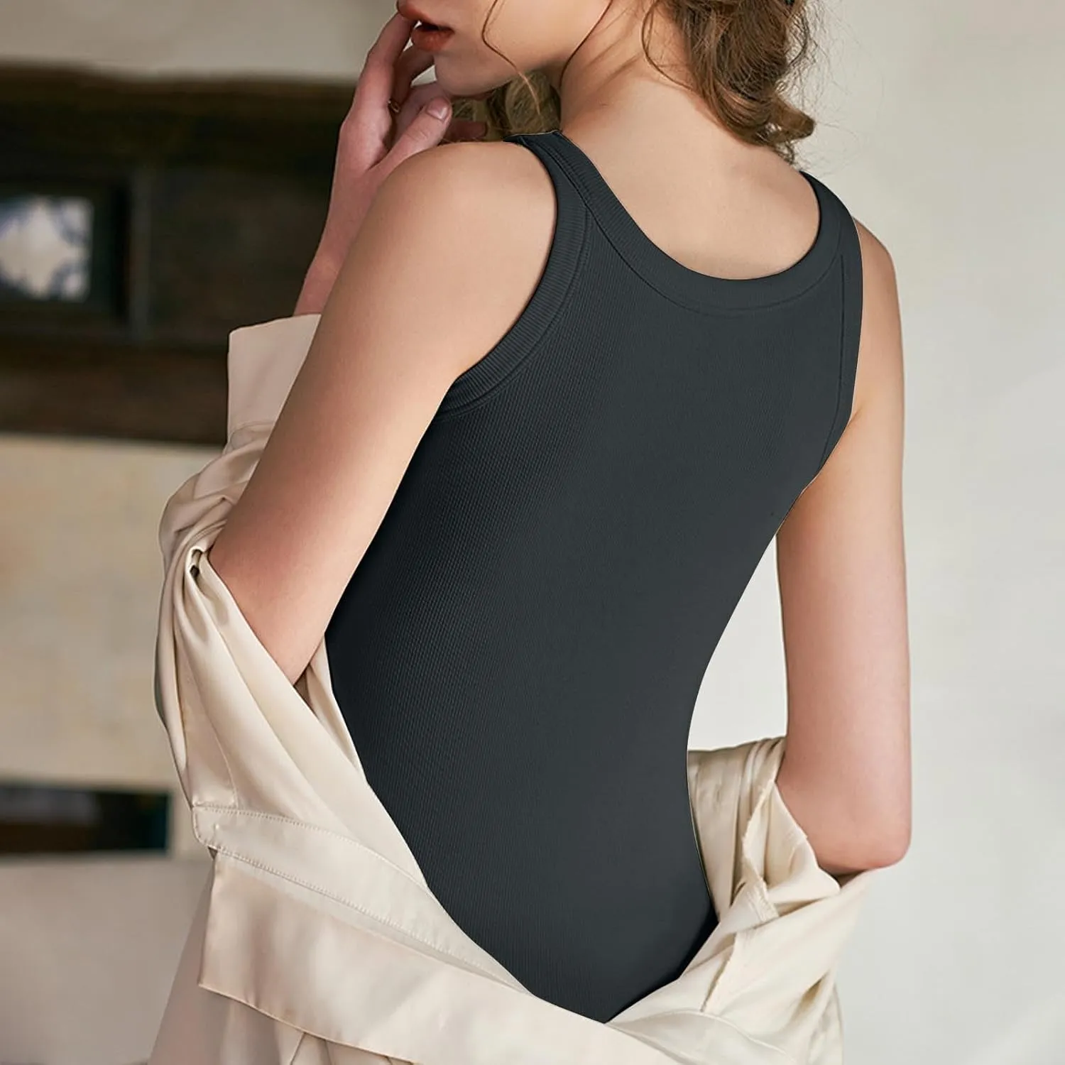 Womens Tank Tops with Built in Shelf Bra Summer Casual Sleeveless Ribbed Blouse Gym Yoga Workout Camisole Shirts