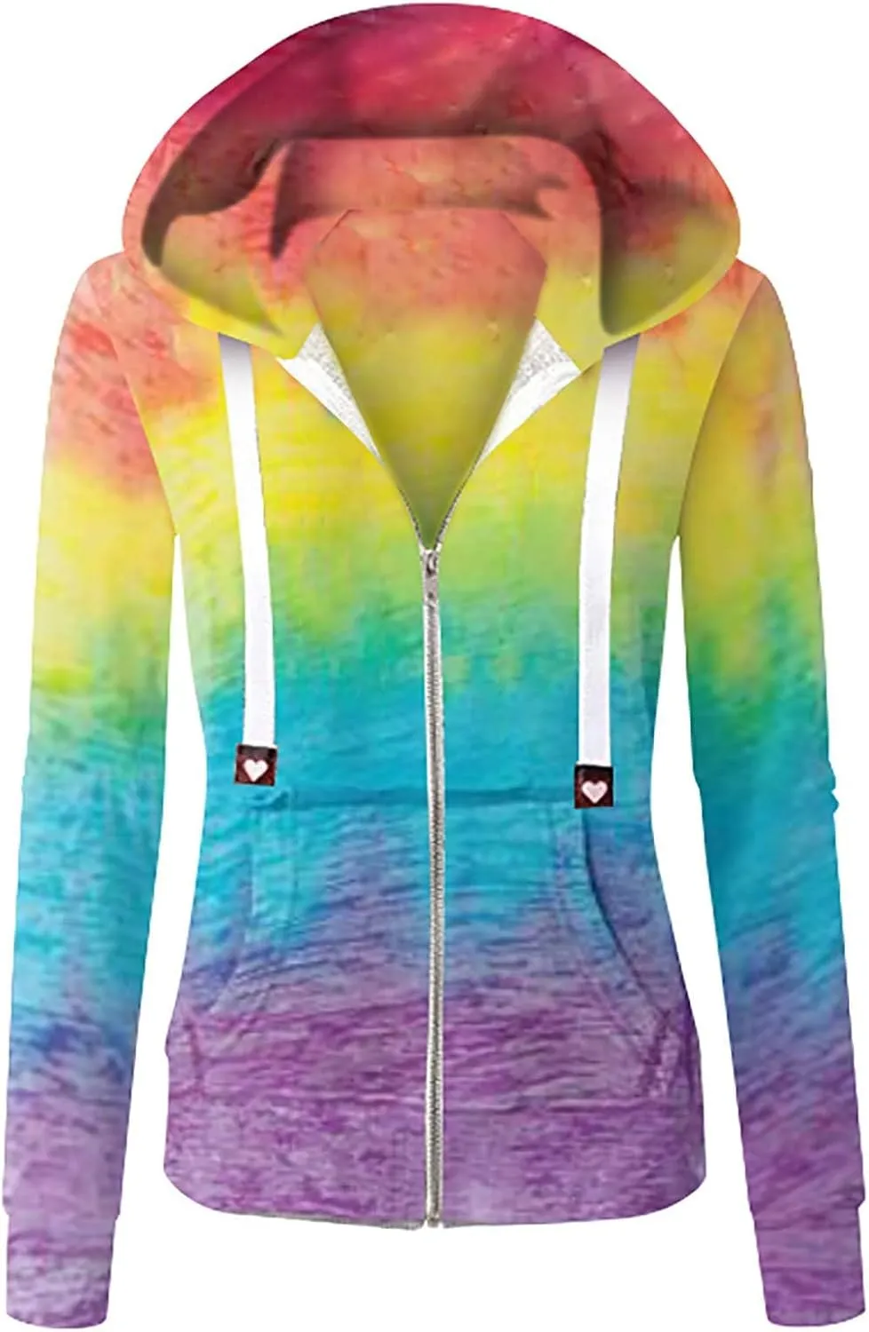Womens Tie-Dye Zip up Sweatshirts Hooded Long Sleeve Coats Drawstring Casual Loose Outerwear with Pockets
