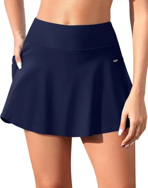 Women's Tummy Control Swim Skirt - High Waisted Swim Skort with Zipper Pockets Swim Bottoms with Built-in Shorts 2025