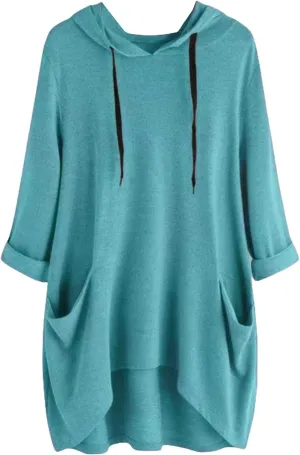 Womens Tunic Tops Lightweight Pullover Hoodies 3/4 Sleeve T Shirts Oversized Hoodies Solid Color Tops with Pockets