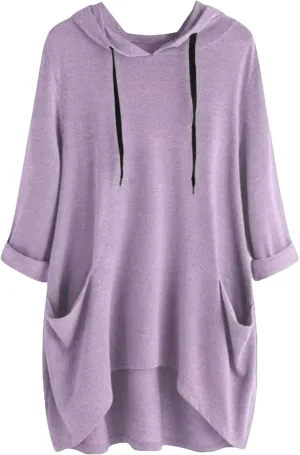 Womens Tunic Tops Lightweight Pullover Hoodies 3/4 Sleeve T Shirts Oversized Hoodies Solid Color Tops with Pockets