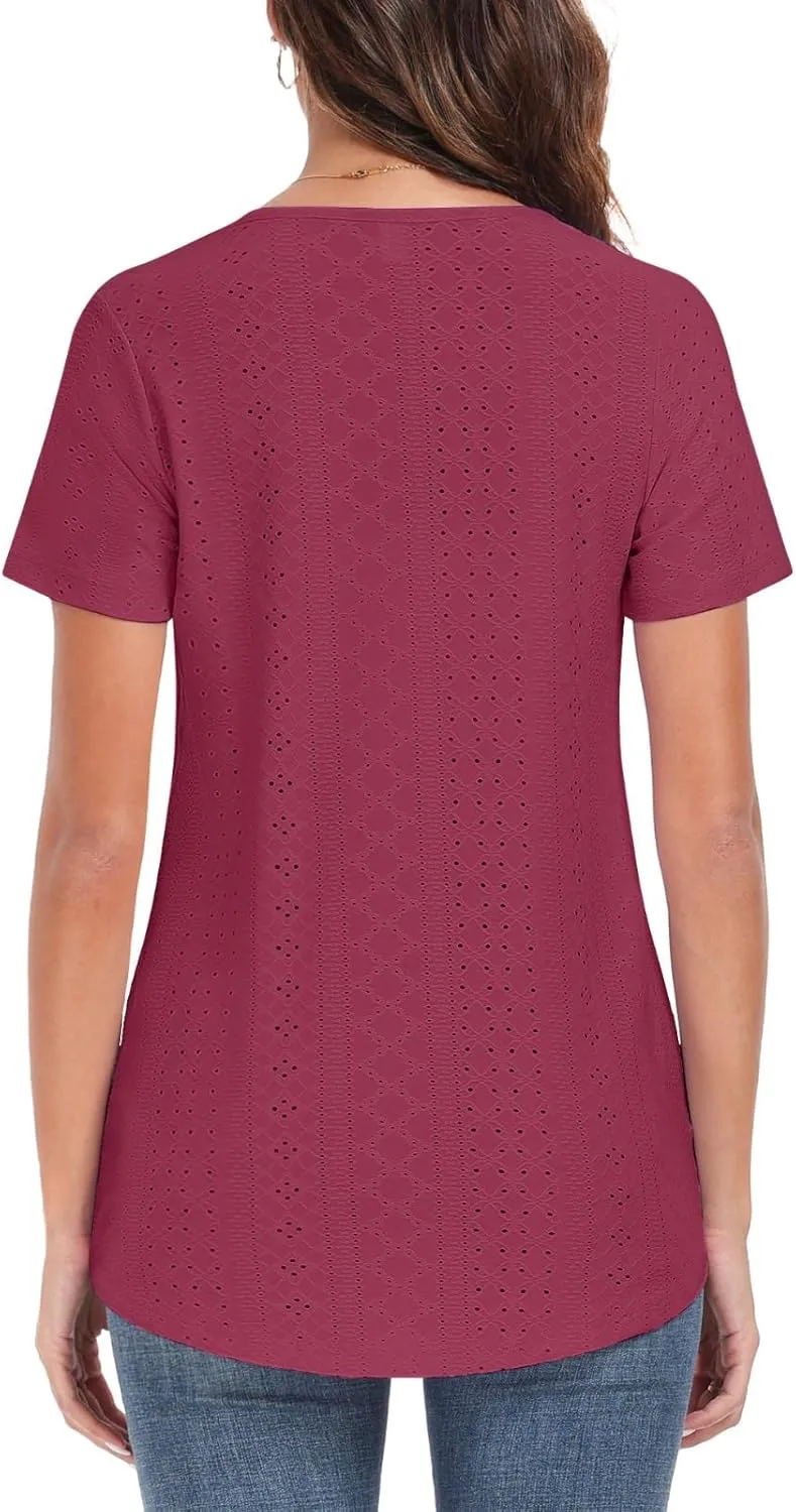 Women's Tunic Tops Loose Fit Short Sleeve Shirts Crew Neck Summer Casual Tops