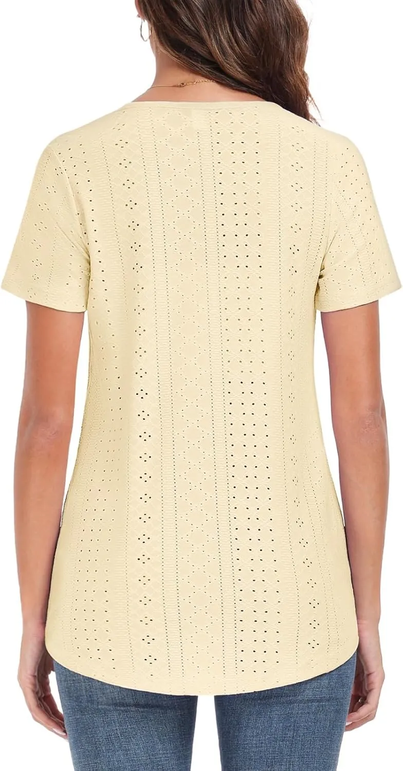 Women's Tunic Tops Loose Fit Short Sleeve Shirts Crew Neck Summer Casual Tops