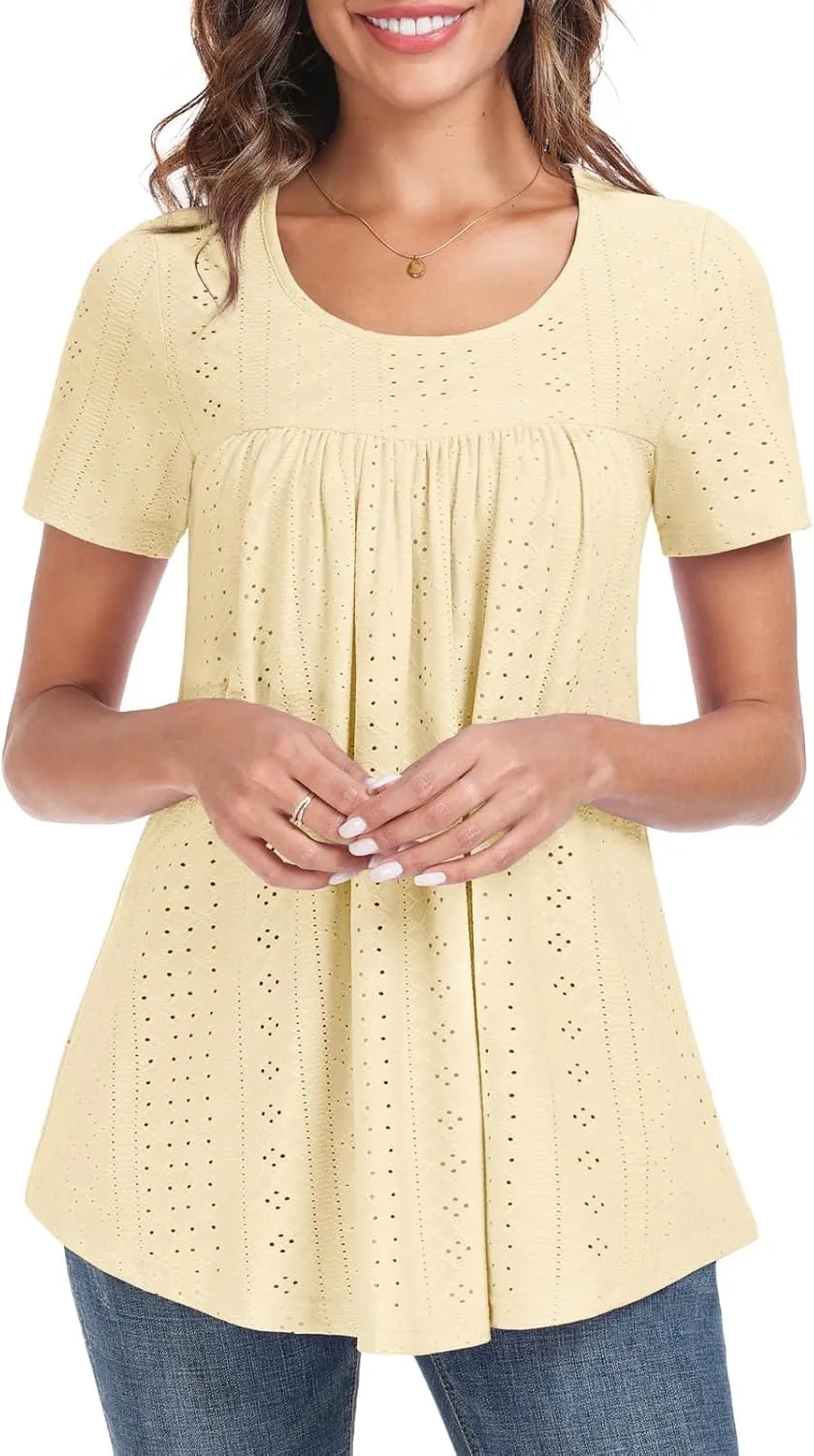 Women's Tunic Tops Loose Fit Short Sleeve Shirts Crew Neck Summer Casual Tops
