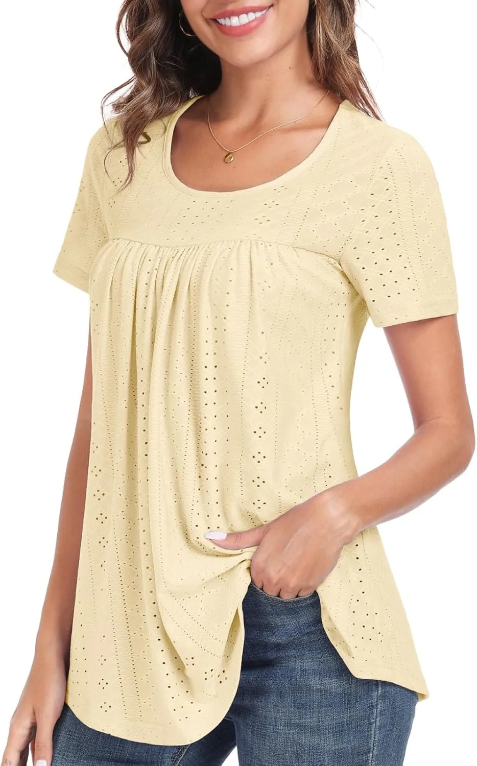 Women's Tunic Tops Loose Fit Short Sleeve Shirts Crew Neck Summer Casual Tops