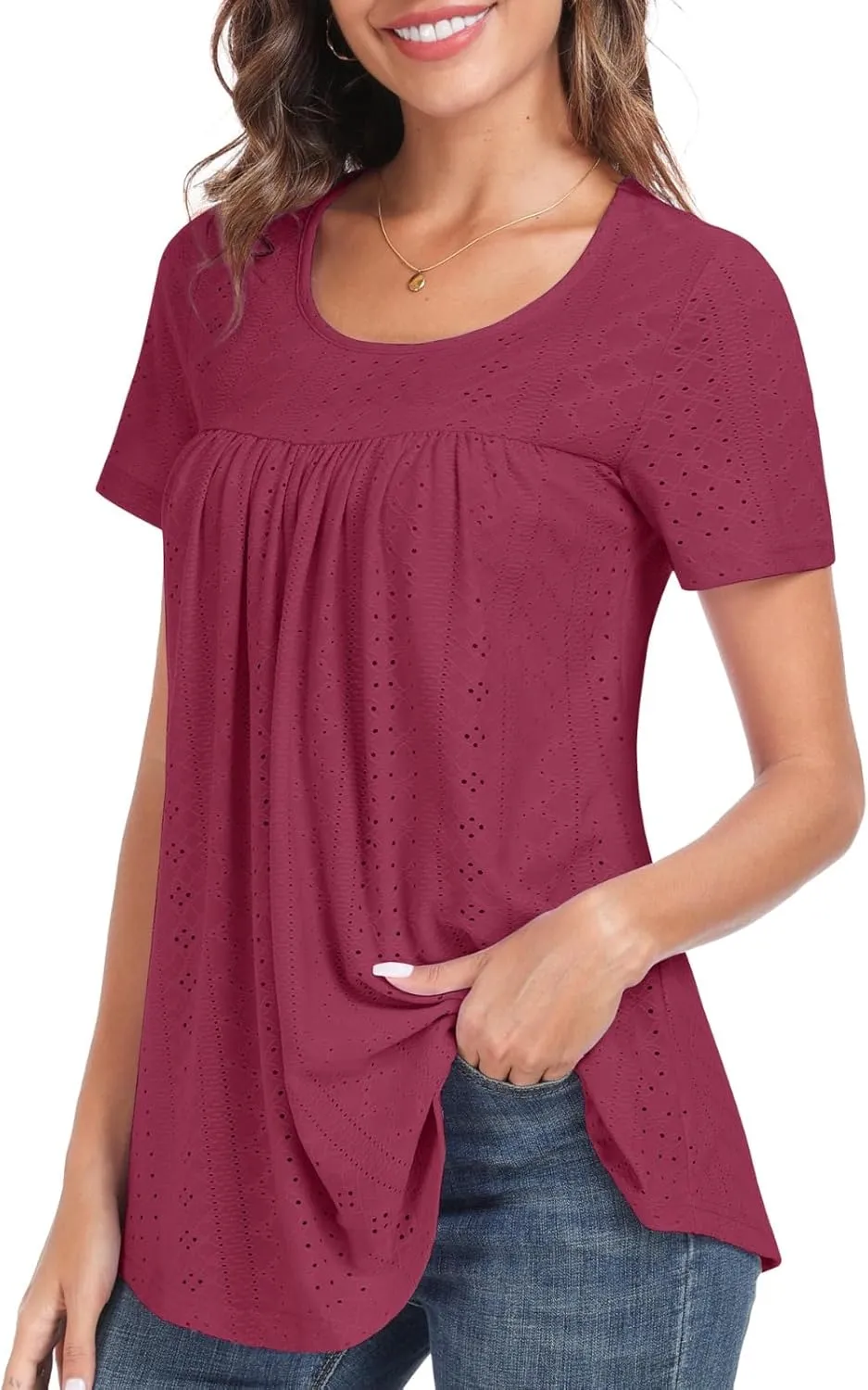 Women's Tunic Tops Loose Fit Short Sleeve Shirts Crew Neck Summer Casual Tops