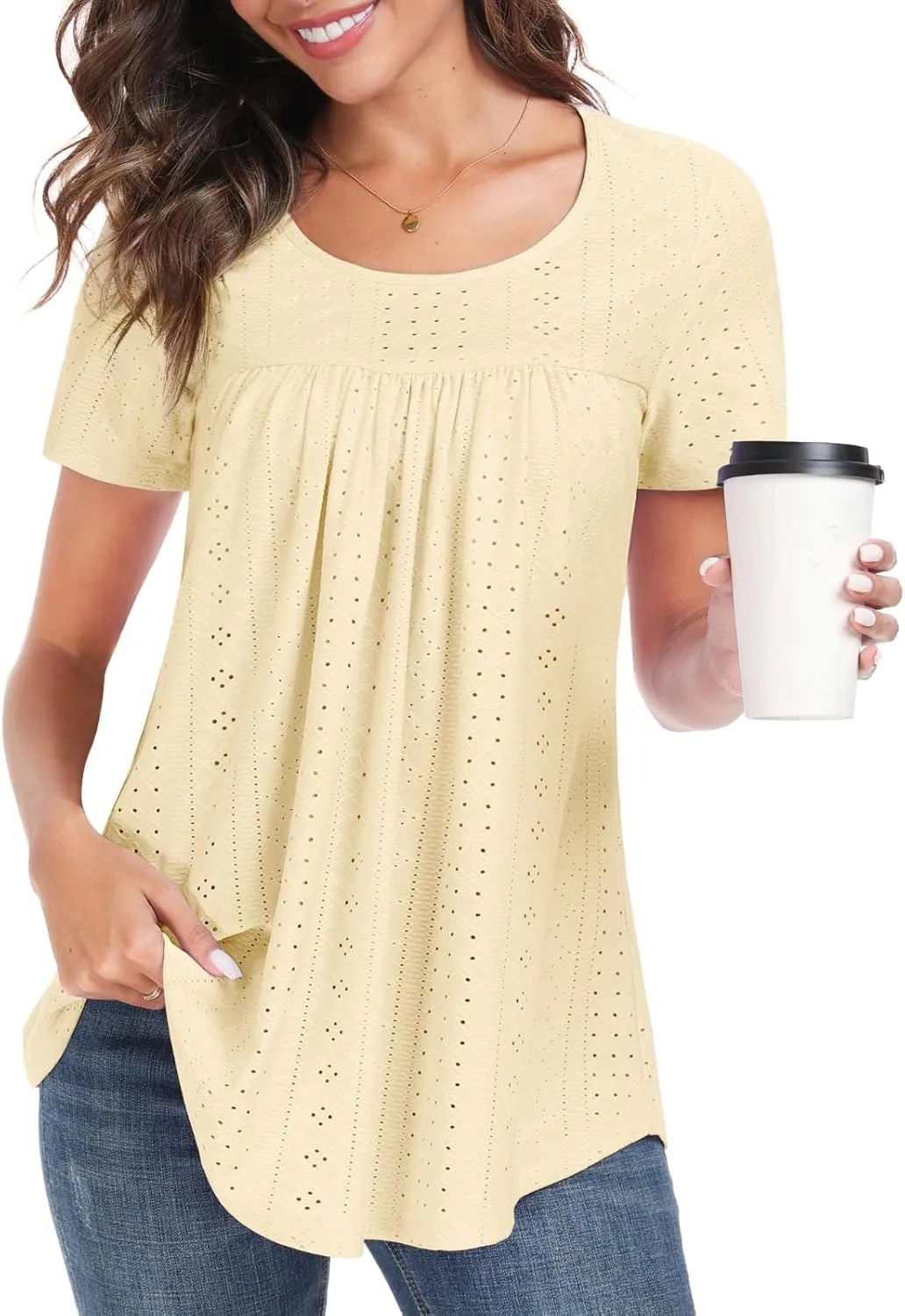 Women's Tunic Tops Loose Fit Short Sleeve Shirts Crew Neck Summer Casual Tops