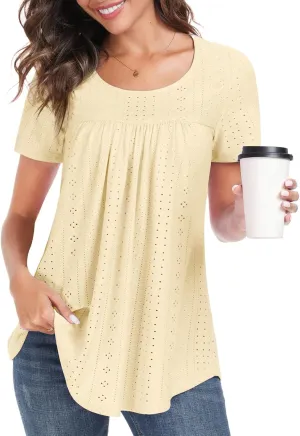 Women's Tunic Tops Loose Fit Short Sleeve Shirts Crew Neck Summer Casual Tops