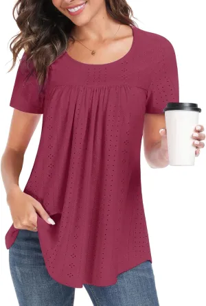 Women's Tunic Tops Loose Fit Short Sleeve Shirts Crew Neck Summer Casual Tops