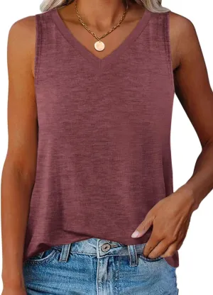 Women's V Neck Curved Hem Tank Tops Summer Basic Sleeveless Loose Fit Tunic Tops 2025