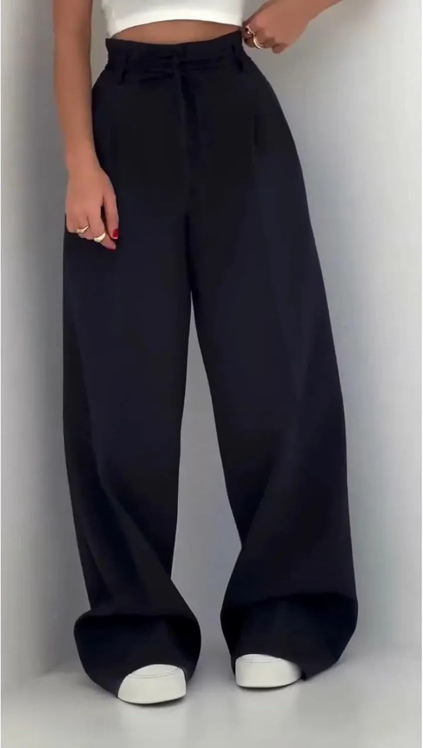 Women's Waist Belt Casual Pants,2025 Summer Straight Leg Dress Pants for Women High Waist Tummy Control Trousers