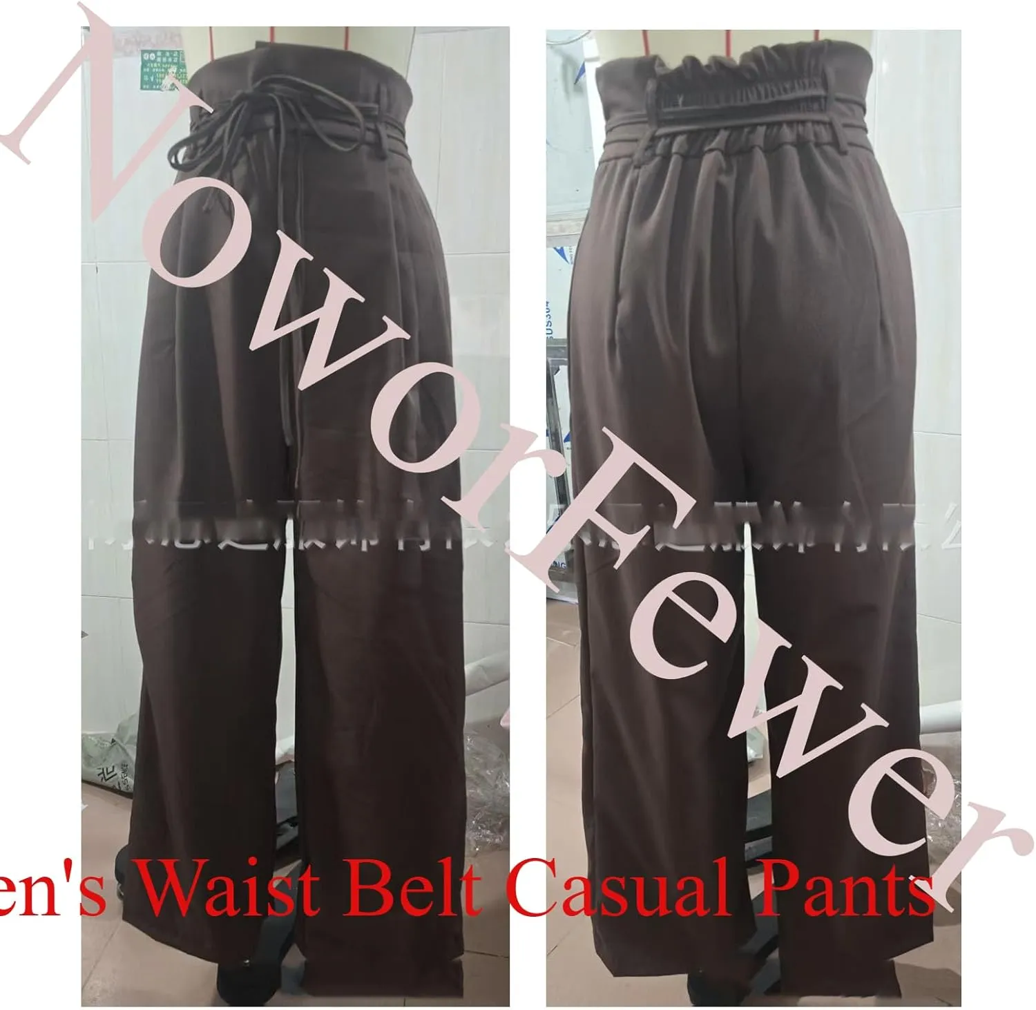 Women's Waist Belt Casual Pants,2025 Summer Straight Leg Dress Pants for Women High Waist Tummy Control Trousers