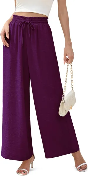 Women's Wide Leg Linen Pants High Waisted Flowy Palazzo Pants Lounge Loose Casual Work Pants Trousers Pockets