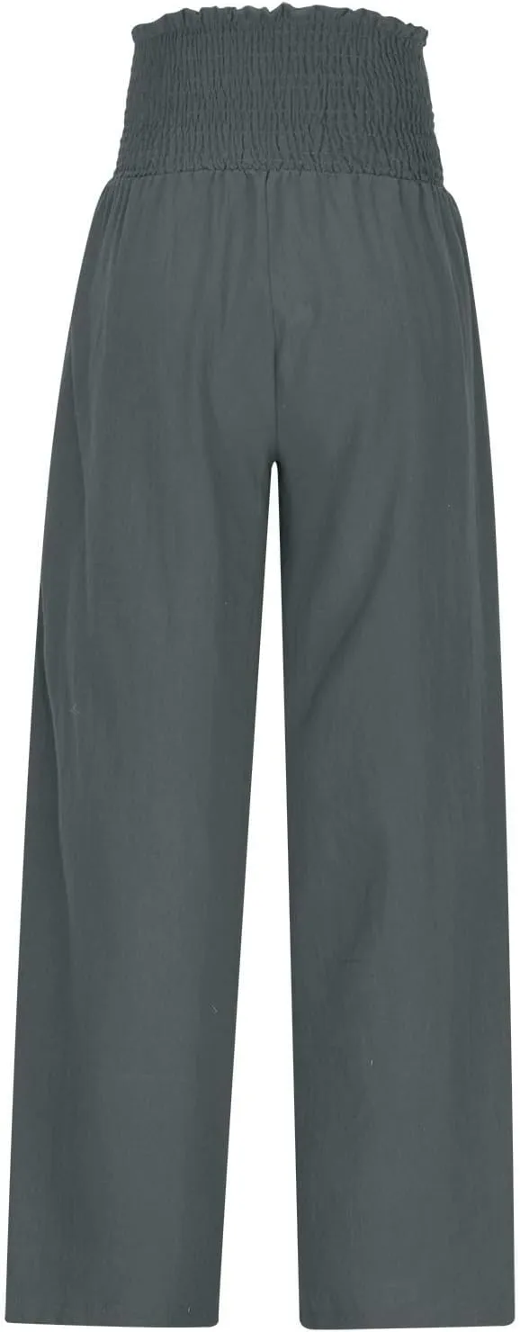 Women's Wide Leg Pants Casual Solid Elastic High Waist Pleated Linen Pants Trendy Spring Trousers with Pockets