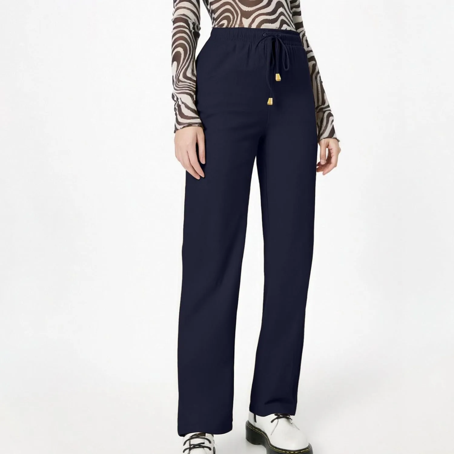 Women's Wide Leg Pants High Waisted Business Work Casual Linen Trousers 2025 Summer Comfy Palazzo Pants with Pockets