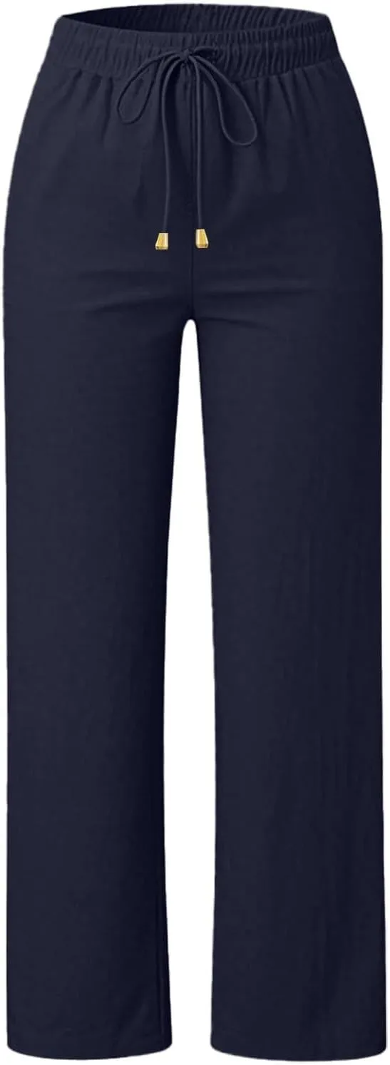 Women's Wide Leg Pants High Waisted Business Work Casual Linen Trousers 2025 Summer Comfy Palazzo Pants with Pockets