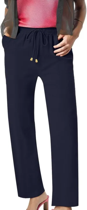 Women's Wide Leg Pants High Waisted Business Work Casual Linen Trousers 2025 Summer Comfy Palazzo Pants with Pockets