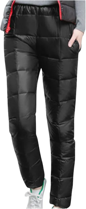 Women's Winter Warm Ski Snow Pants Windproof Padded Quilted Down Pants Thermal Trousers High Waist Outdoor Sweatpants