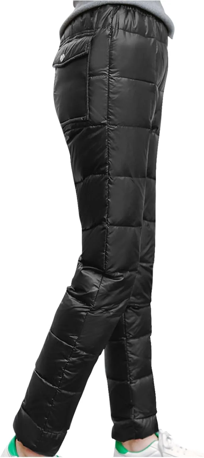 Women's Winter Warm Ski Snow Pants Windproof Padded Quilted Down Pants Thermal Trousers High Waist Outdoor Sweatpants