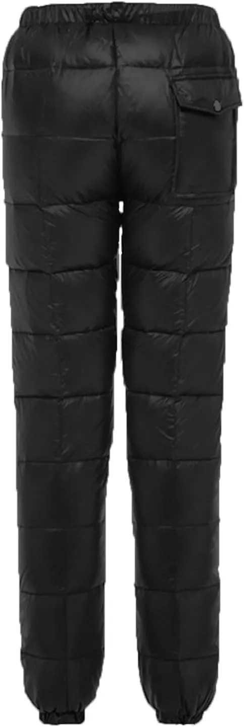 Women's Winter Warm Ski Snow Pants Windproof Padded Quilted Down Pants Thermal Trousers High Waist Outdoor Sweatpants
