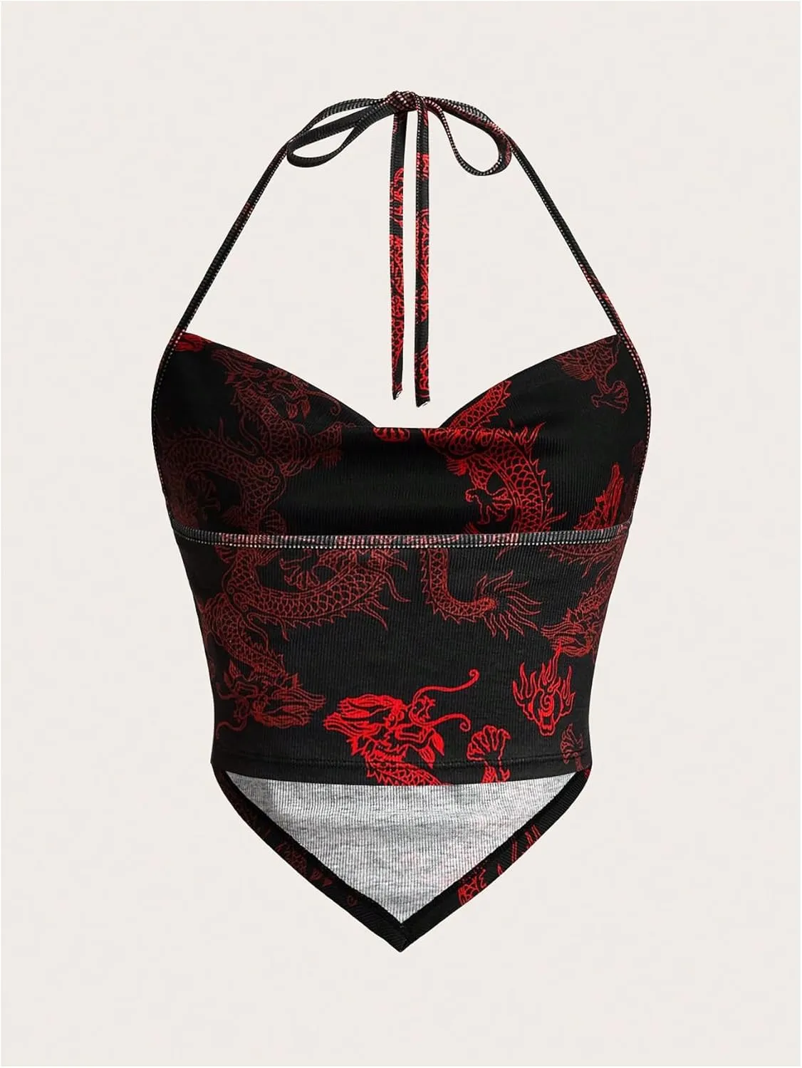 Women's Y2K Dragon Graphic Halter Tops Tie Back Spaghetti Strap Vintage Camisole Tops