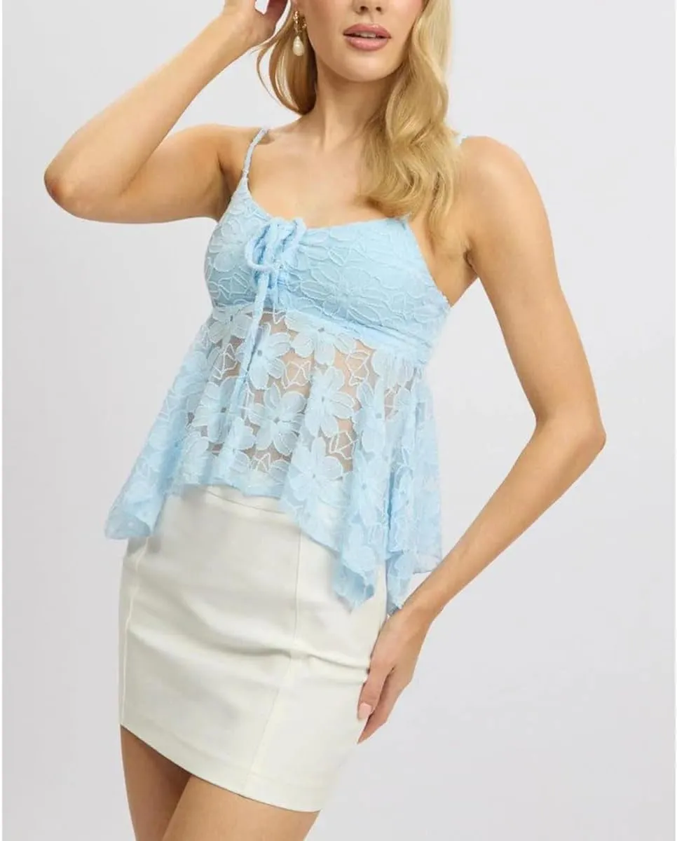 Womens Y2k Lace Crop Tops Vintage Fairy Ruched Ruffle Holiday Beach Going Out Streetwear Casual Camisole