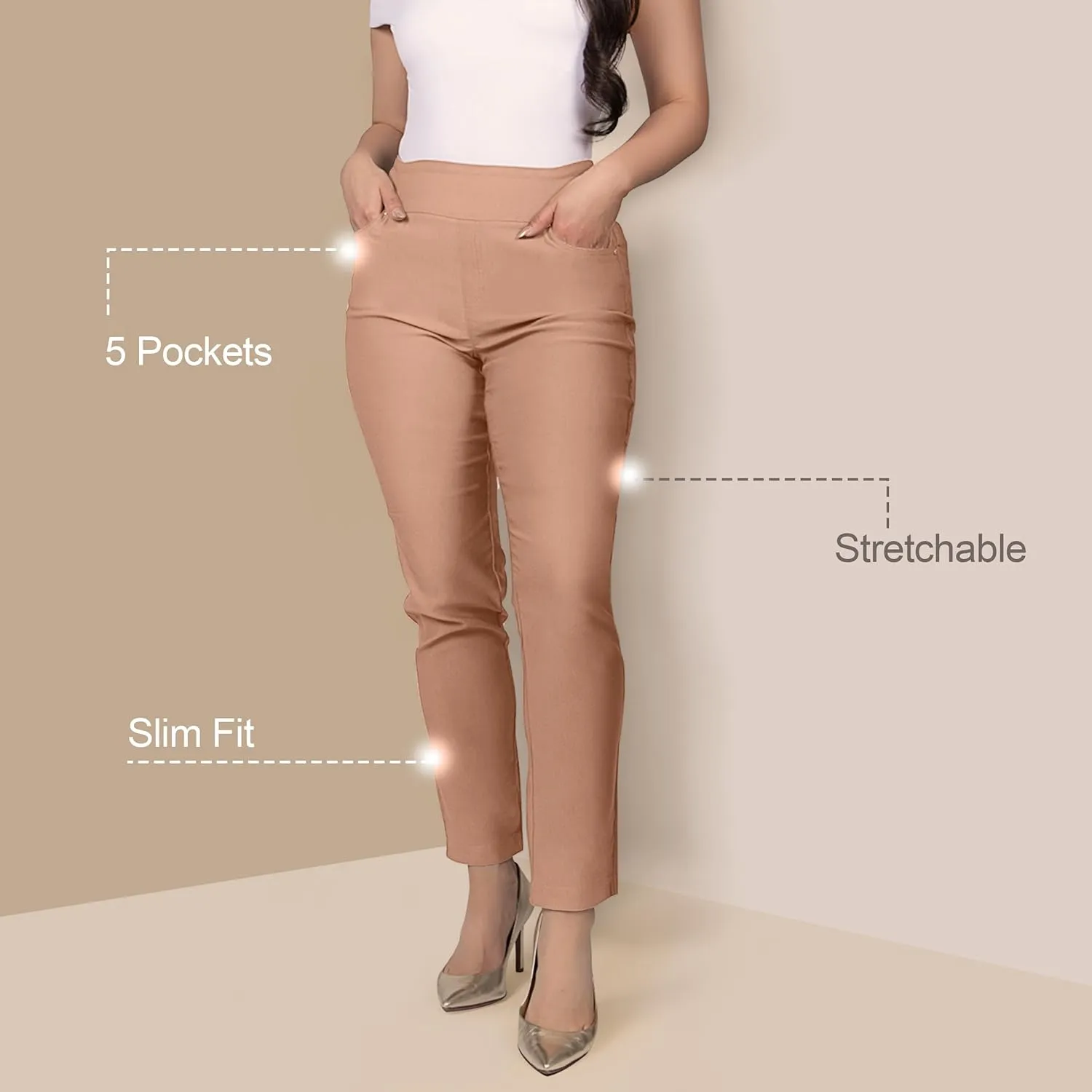 Women's Yoga Dress Pants - Strechy Straight Leg Work Pants with 5 Pockets Slim Fit Office Casual Slacks