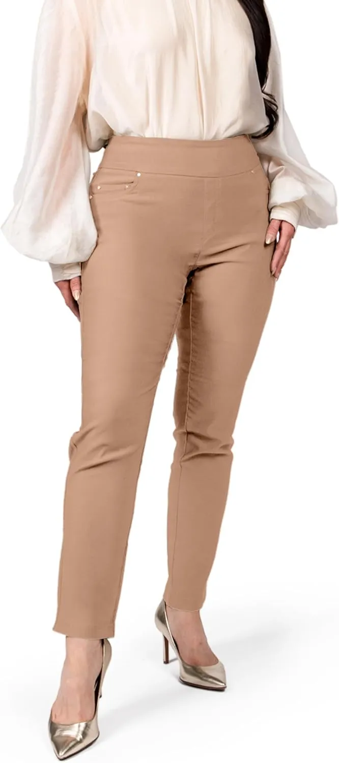 Women's Yoga Dress Pants - Strechy Straight Leg Work Pants with 5 Pockets Slim Fit Office Casual Slacks