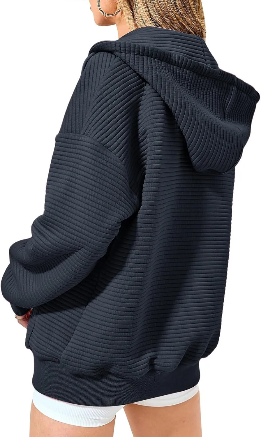 Womens Zip Up Hoodie Oversized Sweatshirt Waffle Knit Clothes Fall Fashion Long Sleeve Jacket With Pockets