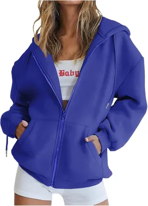 Womens Zip Up Hoodies Long Sleeve Sweatshirts Fall Active Solid Outfits Oversized Sweaters Casual Fashion Jackets