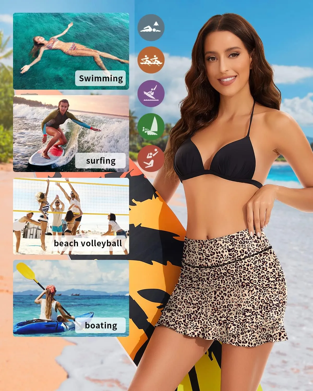 WOWENY Women's Swim Skirts Ruffle Swimsuit High Waist Swimming Skorts with Shorts Tankini Bikini Bottoms with Pocket