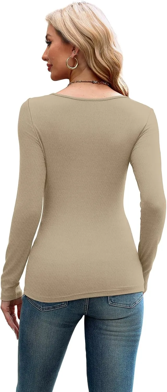 XIEERDUO Womens Long Sleeve Tops Slim Fit Fall Shirts Cutout Tops Y2K Ribbed Tshirt
