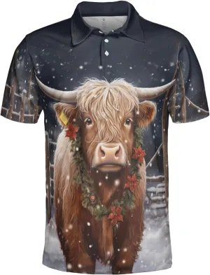 Xmas Cow Polo Shirts for Men - Galaxy Cat Mens Quick Dry Short Sleeve Polo Shirts Series 29