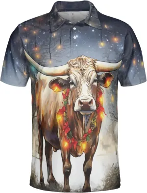 Xmas Cow Polo Shirts for Men - Galaxy Cat Mens Quick Dry Short Sleeve Polo Shirts Series 29