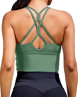 XUNYU Sports Bras for Women High Support Longline Workout Tank Tops Built in Bra Padded Strappy Yoga Crop Top Cross Gym