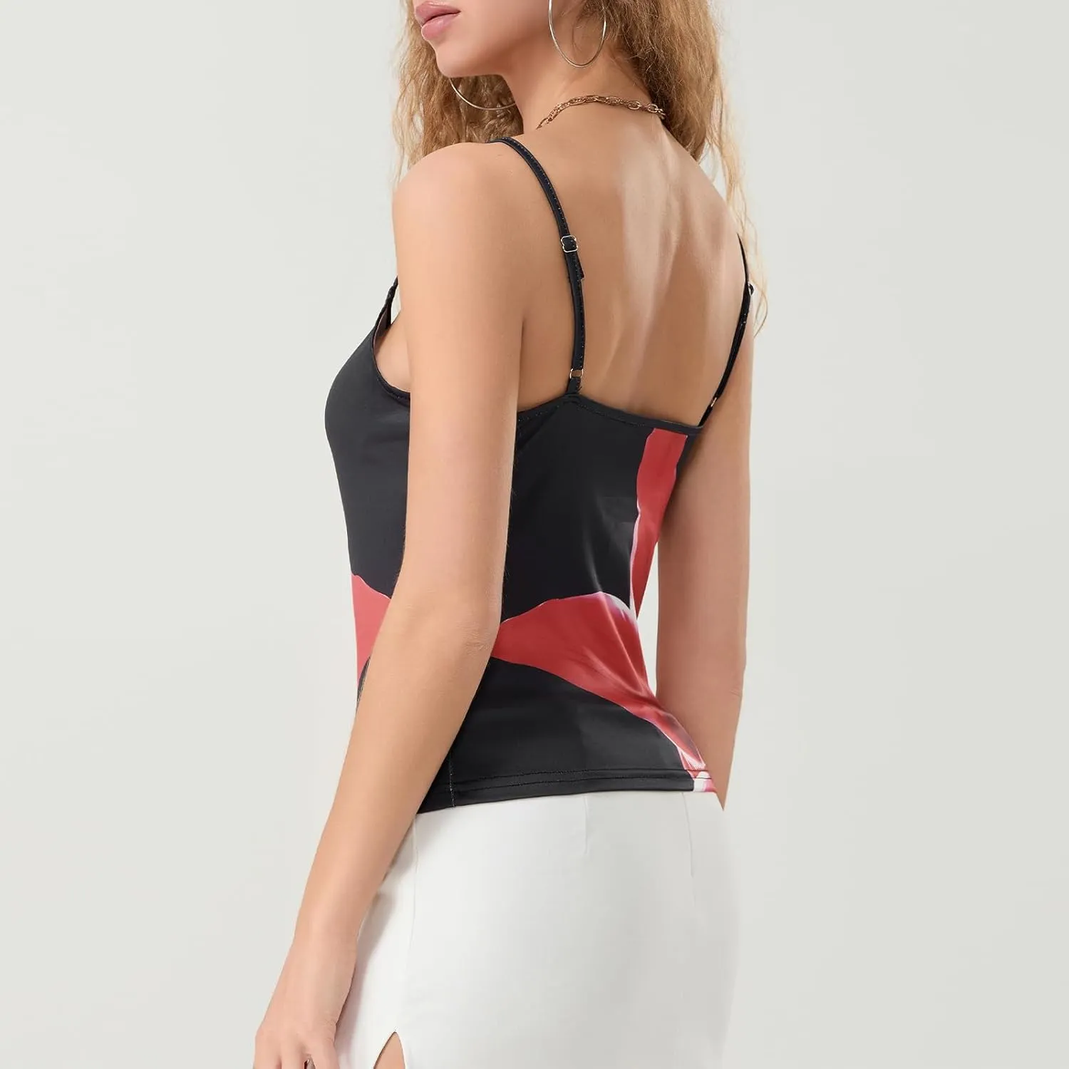 Y2k Camisole Top Women Teen Girl Floral Sleeveless Backless Spaghetti Strap Low Neck Crop Tank Sexy Going Out Cami