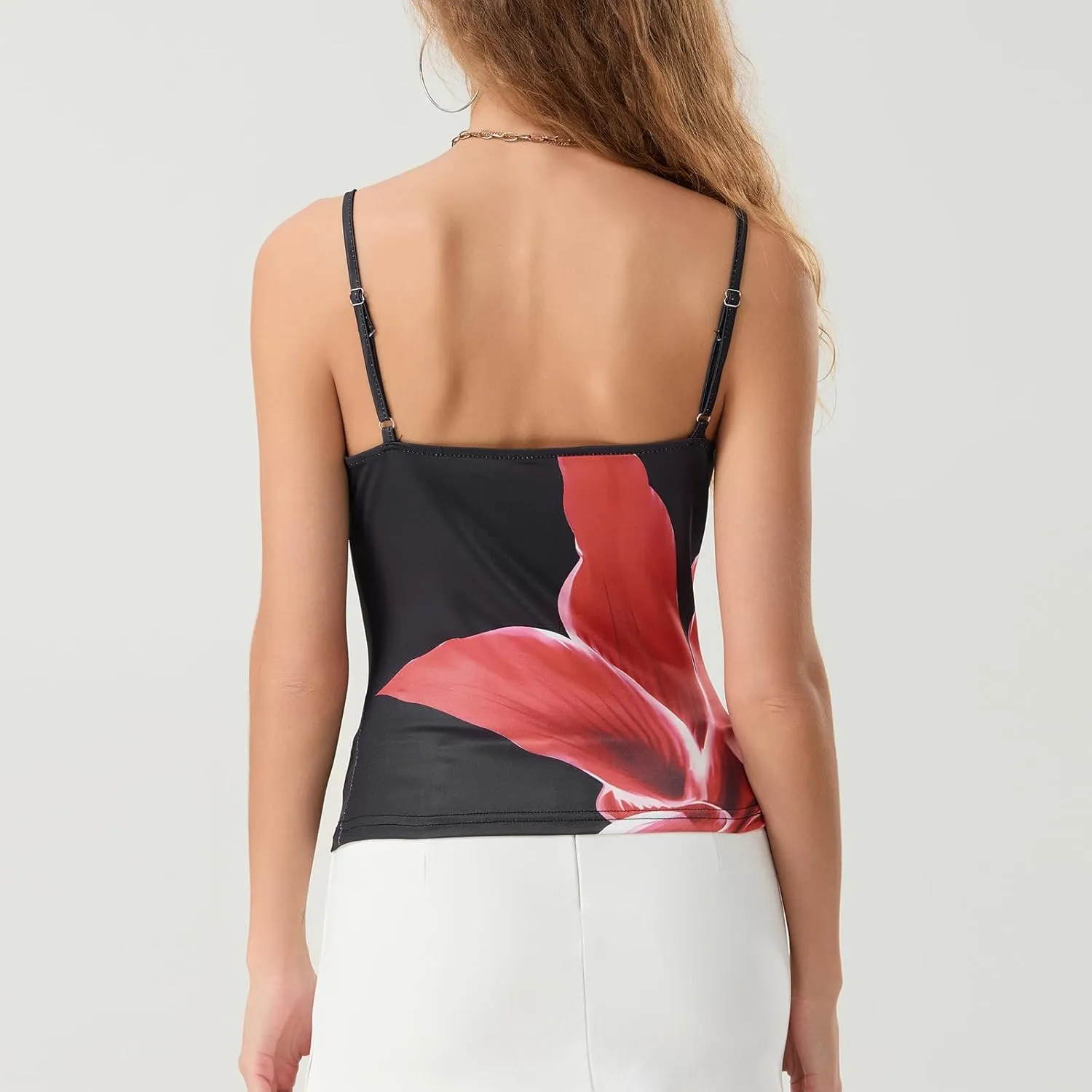 Y2k Camisole Top Women Teen Girl Floral Sleeveless Backless Spaghetti Strap Low Neck Crop Tank Sexy Going Out Cami