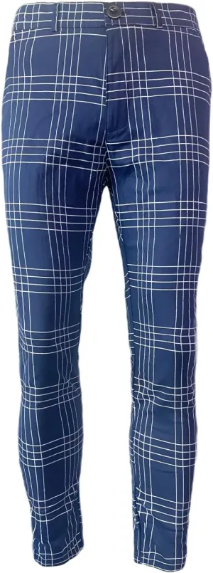 YIBIMOTTO Mens Slim Fit Dress Pants Stretch Plaid Slacks Skinny Checkered Chino Pants Blue Casual Business Suit Pant for Men,Blue,XXL