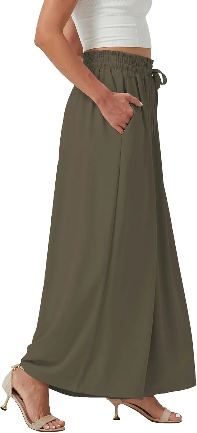 YLDUJ AMUM Womens Wide Leg Pants Summer Beach Breathable Pants Loose Flowy Palazzo Lounge Trousers with Pockets