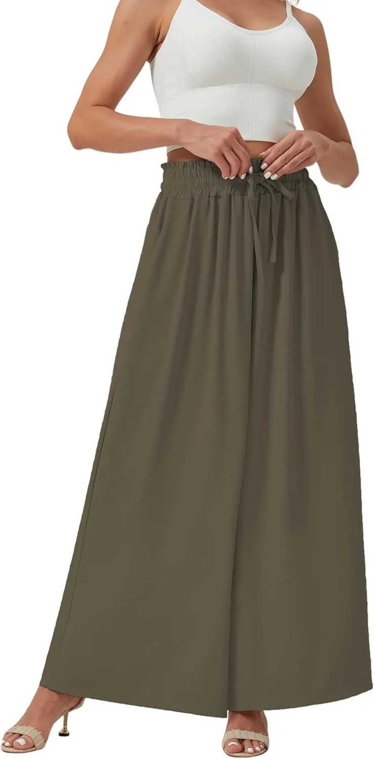 YLDUJ AMUM Womens Wide Leg Pants Summer Beach Breathable Pants Loose Flowy Palazzo Lounge Trousers with Pockets
