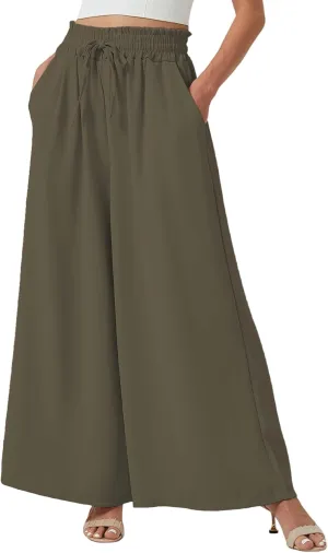 YLDUJ AMUM Womens Wide Leg Pants Summer Beach Breathable Pants Loose Flowy Palazzo Lounge Trousers with Pockets