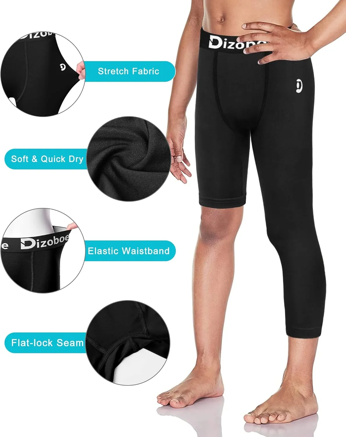 Youth Boys Compression Pants One Leg 3/4 Leggings for Sports Kids Basketball Tights Baseball Football Pants
