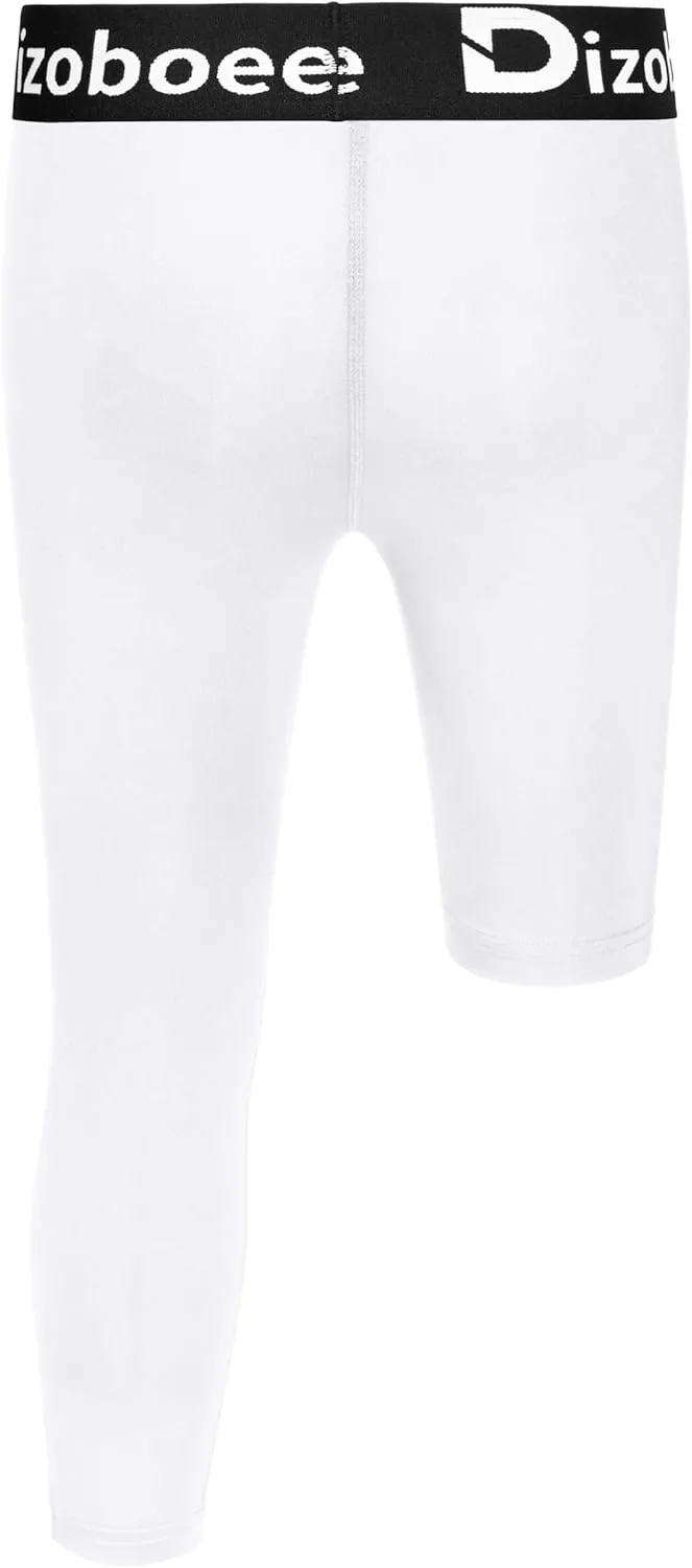 Youth Boys Compression Pants One Leg 3/4 Leggings for Sports Kids Basketball Tights Baseball Football Pants