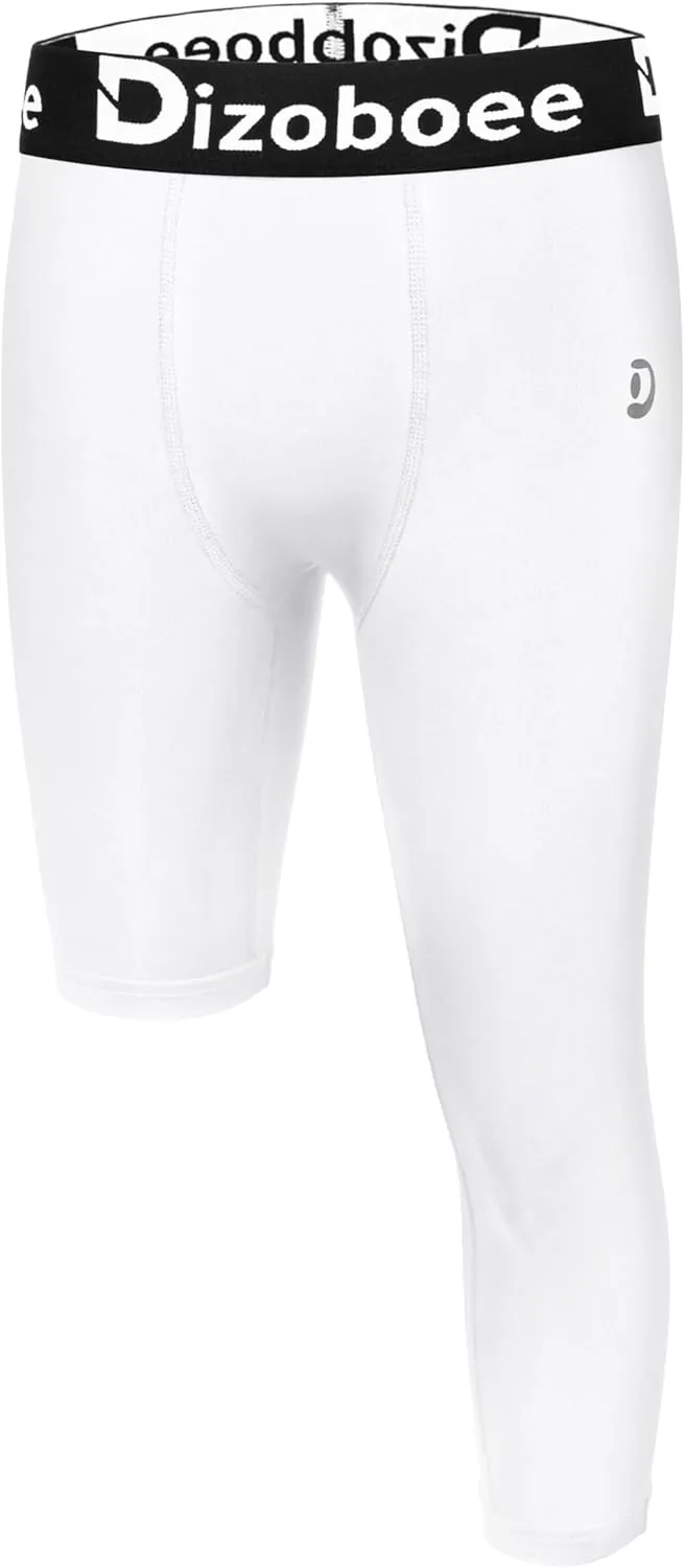 Youth Boys Compression Pants One Leg 3/4 Leggings for Sports Kids Basketball Tights Baseball Football Pants