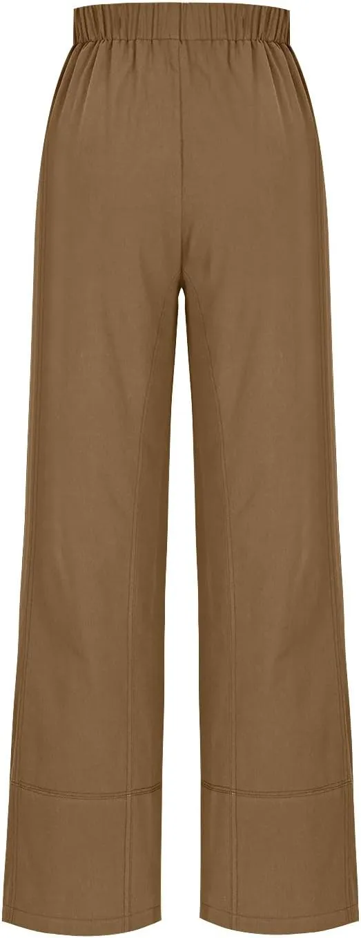 YRAETENM Women Cotton Linen Pants Casual Wide Leg Elastic Waisted Lounge Beach Trousers Travel Vacation Outfits with Pockets