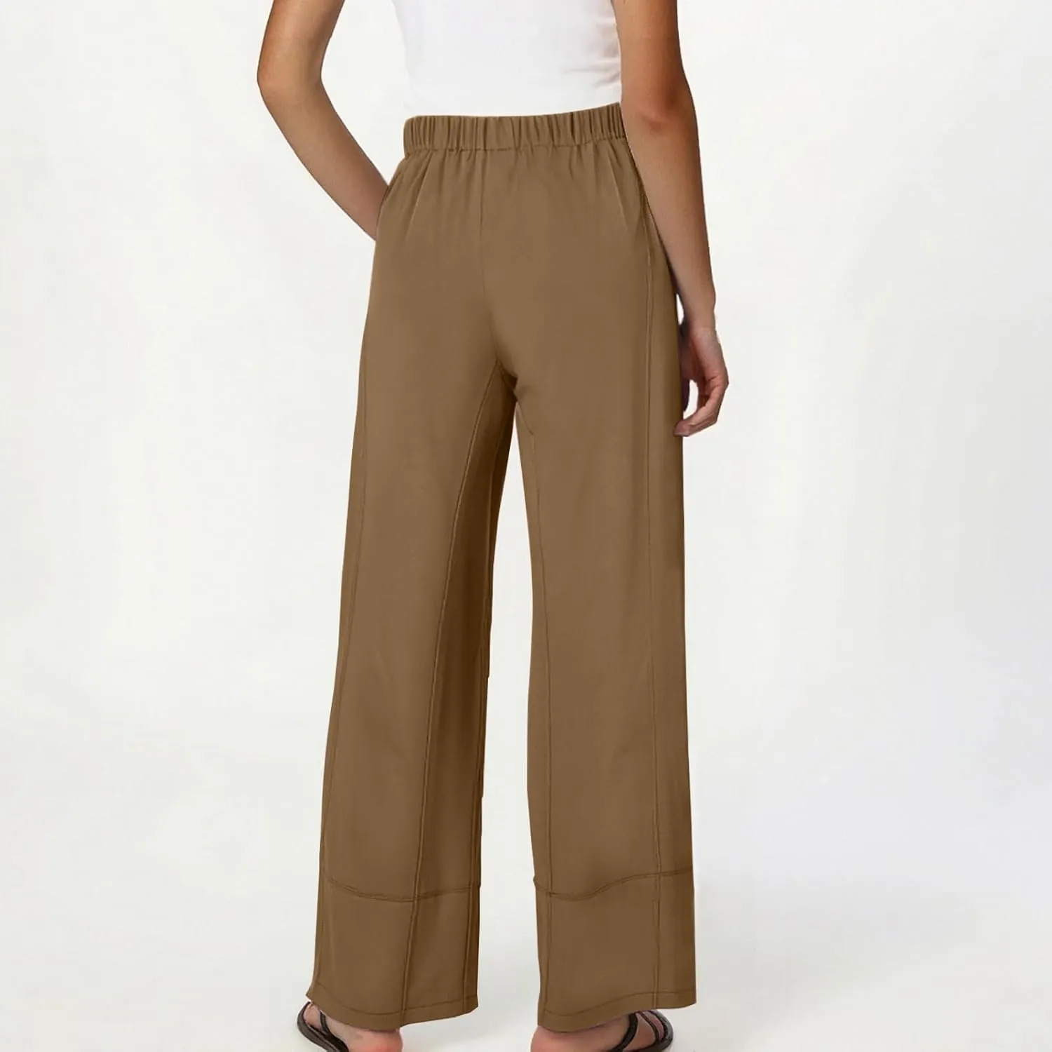 YRAETENM Women Cotton Linen Pants Casual Wide Leg Elastic Waisted Lounge Beach Trousers Travel Vacation Outfits with Pockets
