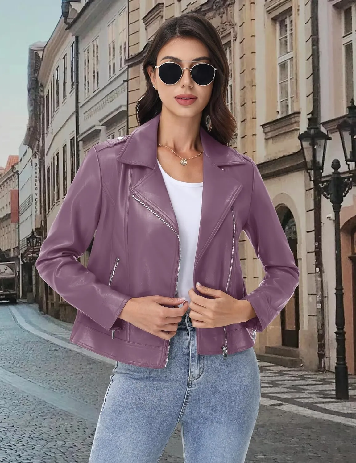 YUCOLEN Womens Faux Leather Jackets Zip Up Motorcycle Moto Biker Coats Fall Winter Fashion Outfits Outerwear Clothes