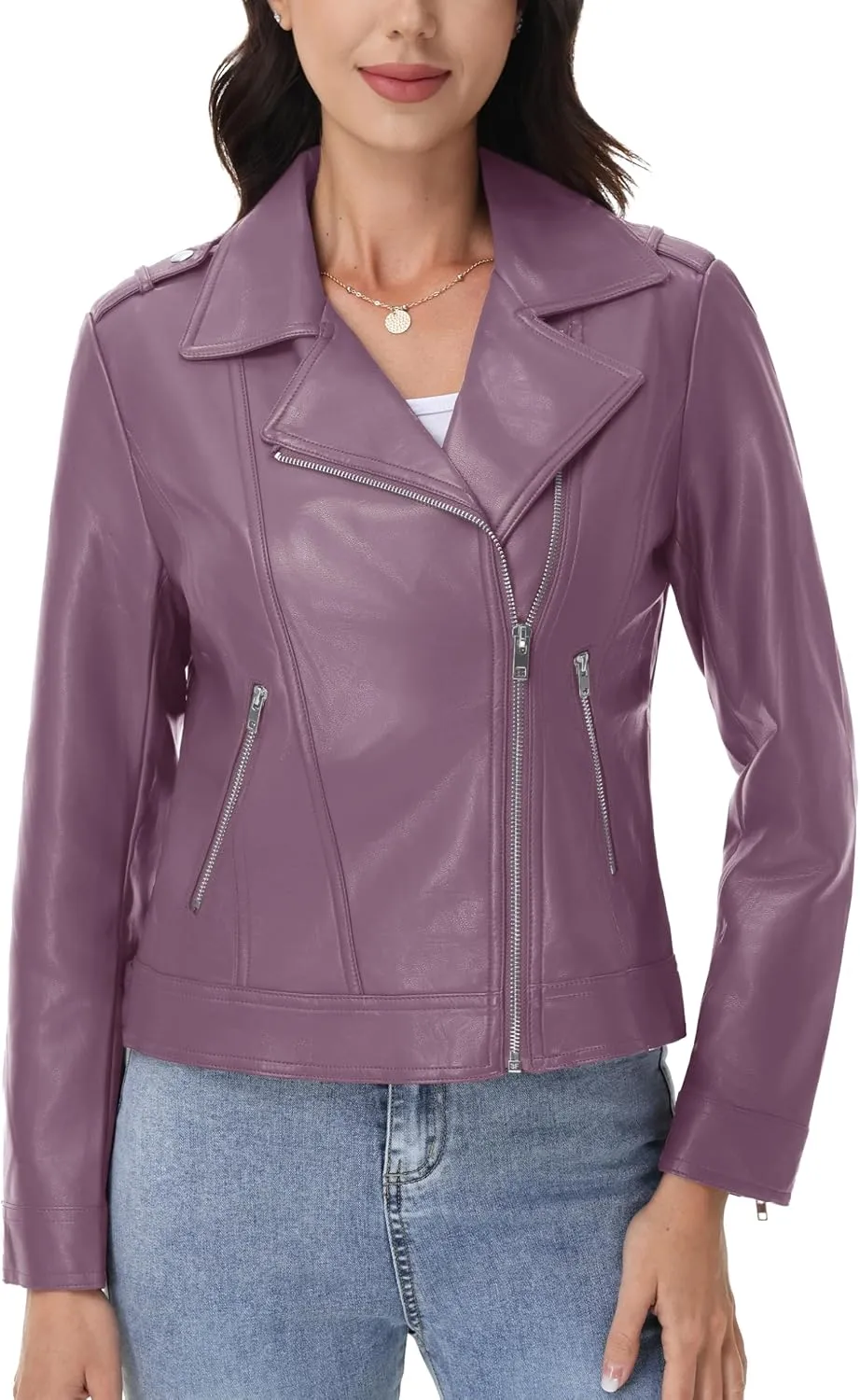 YUCOLEN Womens Faux Leather Jackets Zip Up Motorcycle Moto Biker Coats Fall Winter Fashion Outfits Outerwear Clothes
