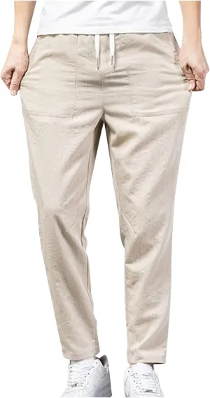 YUHGODO Straight-Leg Pants for Men Elastic Waist Drawstring Lightweight Comfy Trousers Slim-Fit Stretch Golf Pant for Work